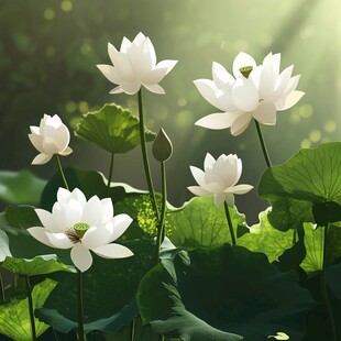 阳光下绽放的圣洁白莲花