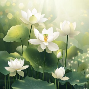 梦幻白荷绽放绿意间