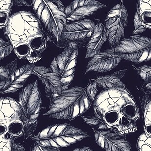 骷髅羽毛暗黑风无缝图案