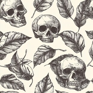 骷髅与树叶的手绘图案