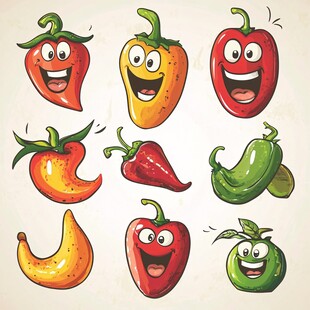 卡通表情丰富的多彩蔬菜