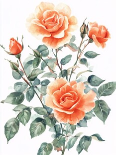 橙色玫瑰水彩插画