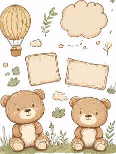 可爱小熊与热气球装饰元素