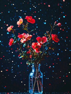 蓝瓶红花 梦幻星空下的绽放