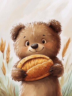 小熊捧面包的温馨画面