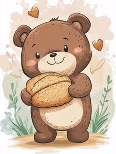 小熊抱面包的温馨时刻