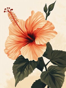 橙红色木槿花插画