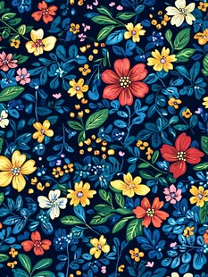 深蓝底多彩花卉图案背景