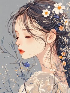 花饰少女的唯美侧颜