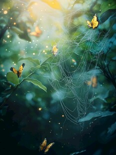 梦幻森林中的蝴蝶与蛛网