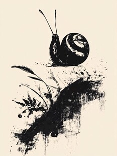 水墨风蜗牛与植物插画