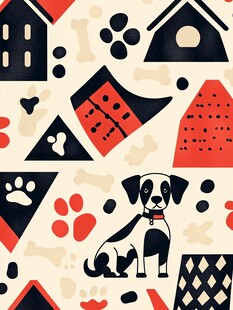 狗狗主题几何图案装饰画
