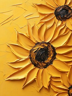 立体油画风向日葵特写