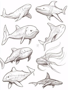 手绘海洋生物鱼类插画集合