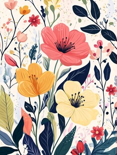 缤纷花卉插画图案设计