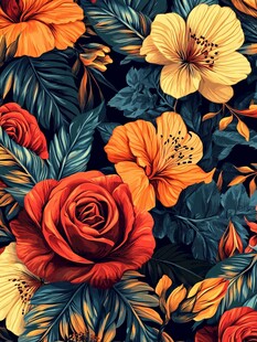 热带花卉绚丽图案