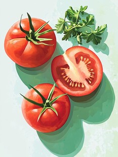 新鲜番茄与欧芹的静物画