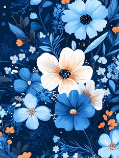 蓝色花卉图案的梦幻背景