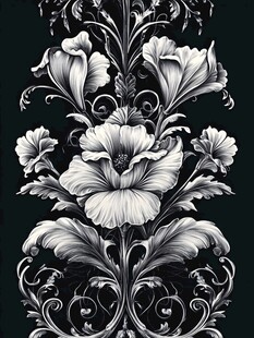 黑白花卉古典装饰图案