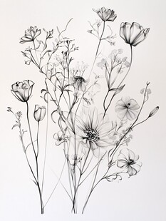 黑白花卉线稿插画