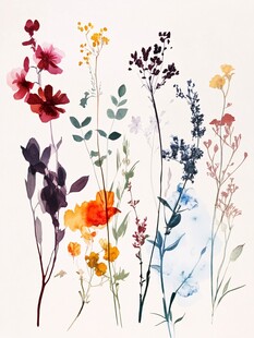水彩绘多彩花卉集合