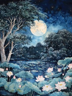 月夜荷塘美景