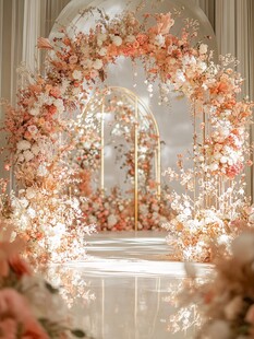 浪漫粉白花卉婚礼拱门