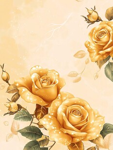 金色玫瑰花卉唯美插画