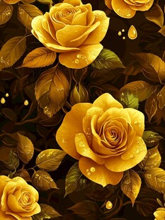 金色玫瑰水滴唯美图案