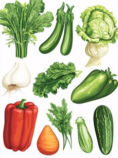 多样新鲜蔬菜插画展示