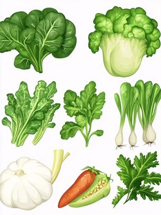 多样新鲜蔬菜插画展示