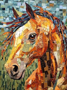 马赛克风格的骏马头部特写