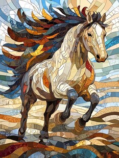 马赛克风格奔腾骏马图