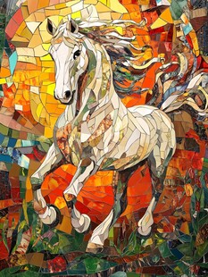 奔跑的马赛克风格白马