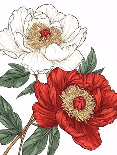 双色牡丹花卉插画