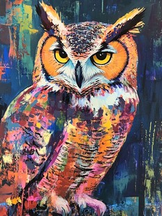 多彩猫头鹰艺术画作