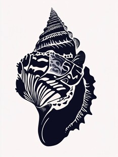 复古风海螺黑白插画图案