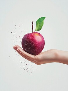 手托红苹果 水珠飞溅