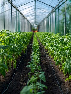 温室中的嫩绿蔬菜幼苗