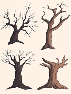 四棵枯树插画