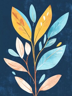 清新手绘多彩植物枝叶