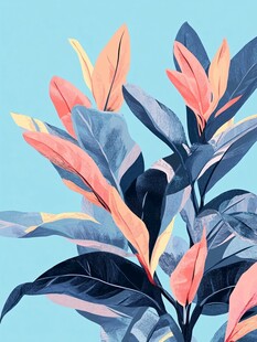 梦幻多彩植物叶片插画