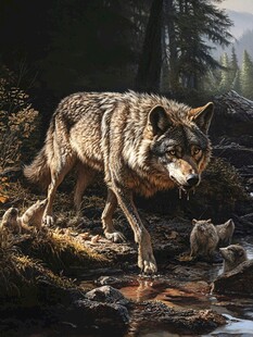 森林中独行的威猛灰狼