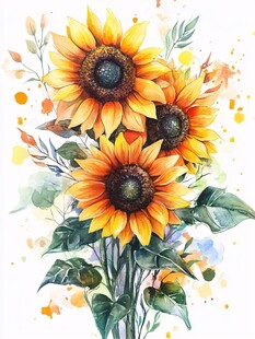 水彩绘向日葵花卉插画