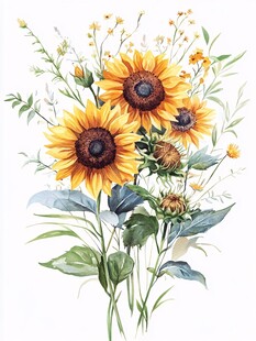手绘向日葵花束插画