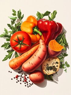 缤纷新鲜蔬菜与香料组合
