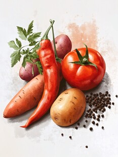 多彩蔬菜组合水彩画