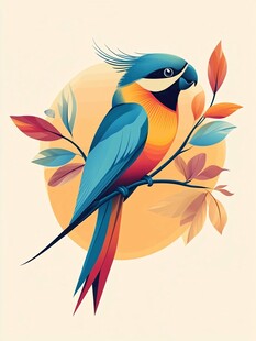 五彩鹦鹉栖于枝叶间