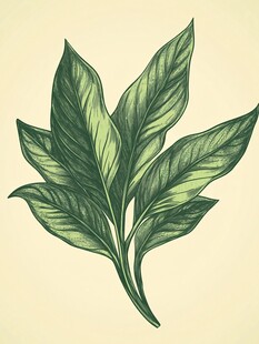 手绘绿色叶片植物插画