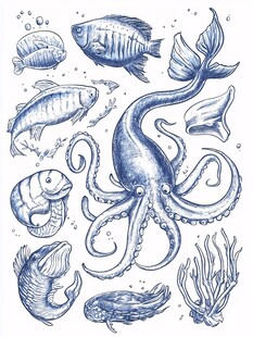 海洋生物手绘插画集合